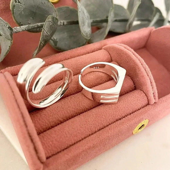 925 Sterling Silver Minimalist Ring Stackable Ring Band Geometric Ring - Picture 5 of 5